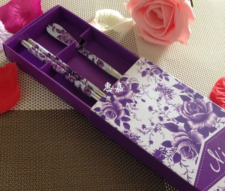 

Бесплатная доставка 200 комплектов Свадебные сувениры Синие Цвета ложка из нержавеющей стали и палочки для еды свадебные подарки