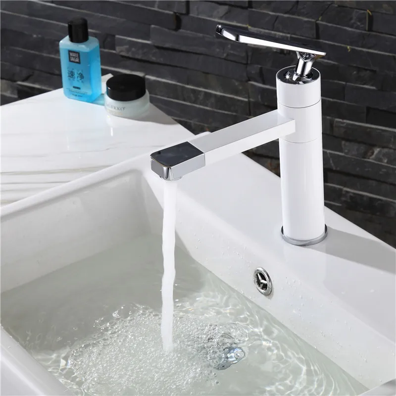 New Arrival White Spray Painting bath sink faucet Bathroom cold and hot tap Crane with Aerator 360 Rotating W3033 | Обустройство дома