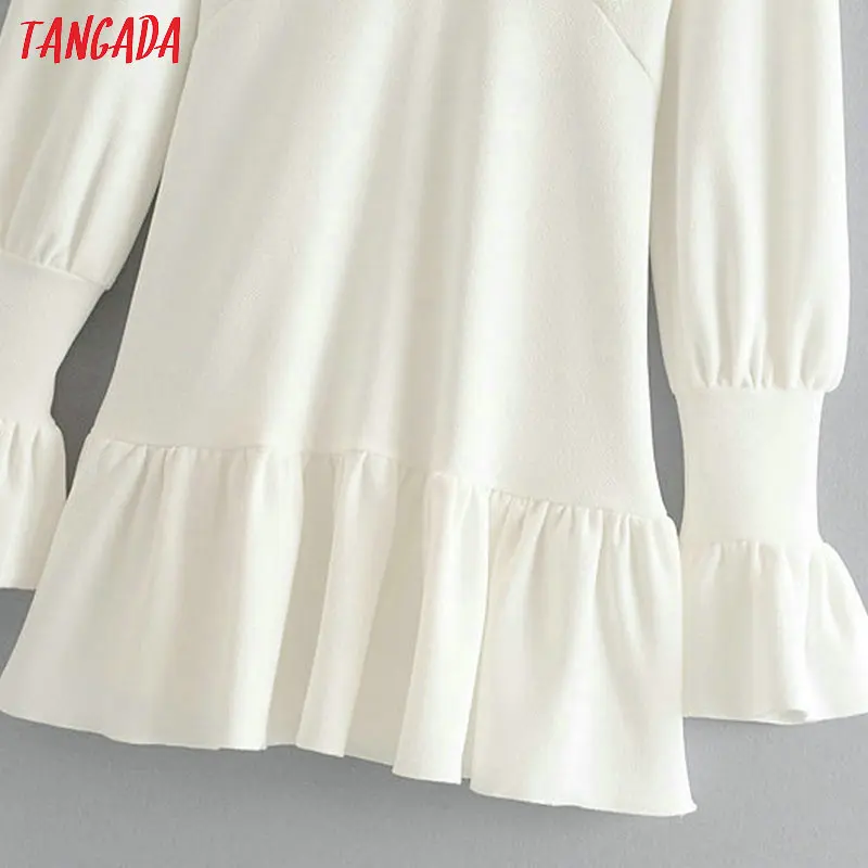 Tangada, модное женское белое мини-платье, туника, талия, оборки, длинный рукав, v-образный вырез, Ретро стиль, женское вечернее платье, vestidos 1F63
