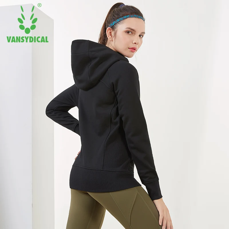 Фото Vansydical зимняя спортивная куртка для бега женская теплая ветрозащитная спортивная куртка на молнии с капюшоном верхняя одежда для тренирово... №3