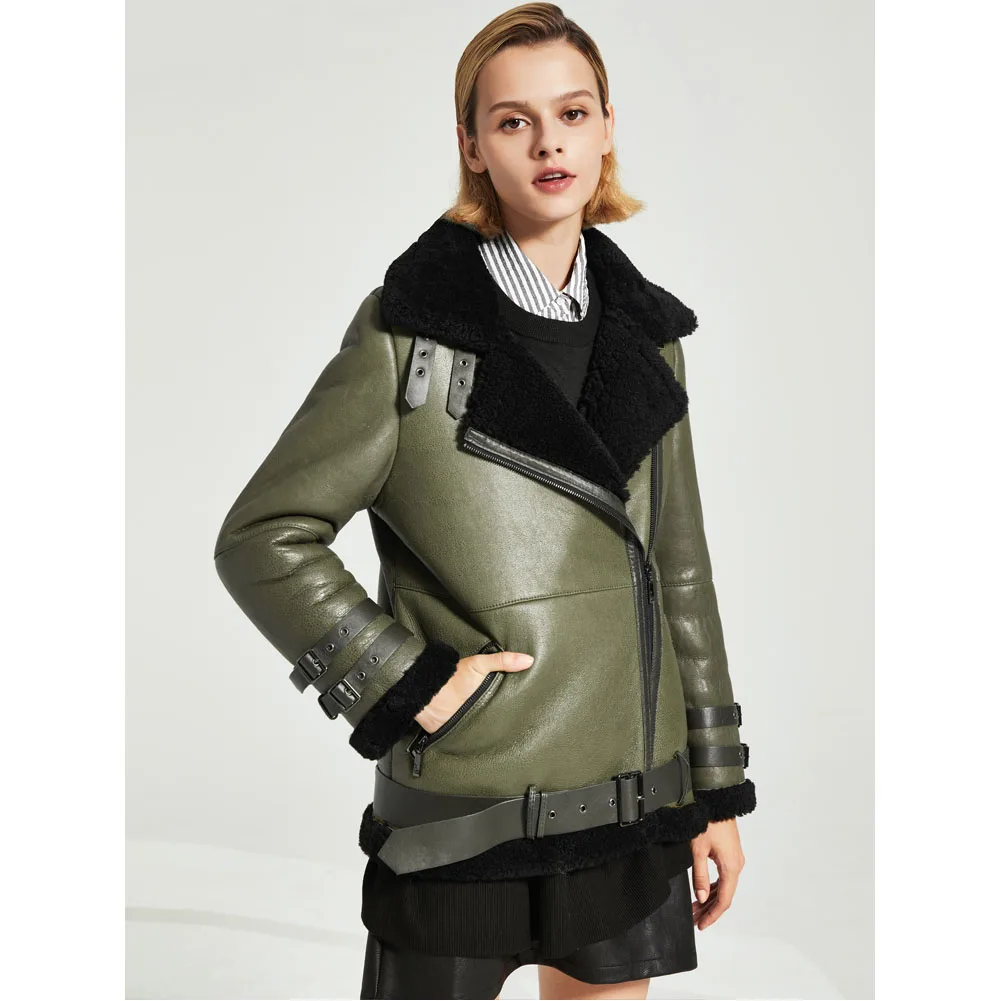 Женская короткая мотоциклетная куртка B3 из овчины женская зимняя утепленная