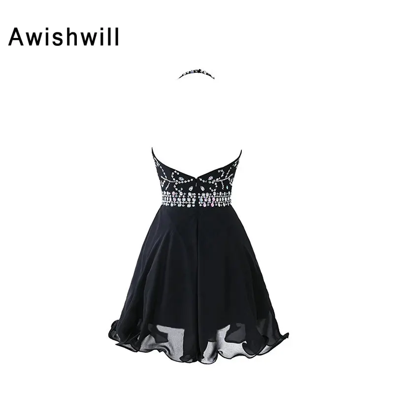 Женское шифоновое короткое платье с открытой спиной без рукавов|prom dress black|prom