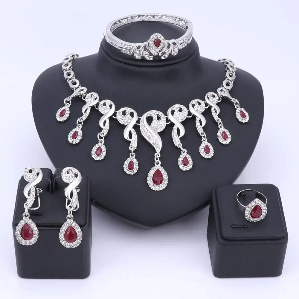 Jewelry Sets For Women Wedding Dress Accessories 8 Color Crystal Necklace Set African Beads Earrings Pendant Ring | Украшения и