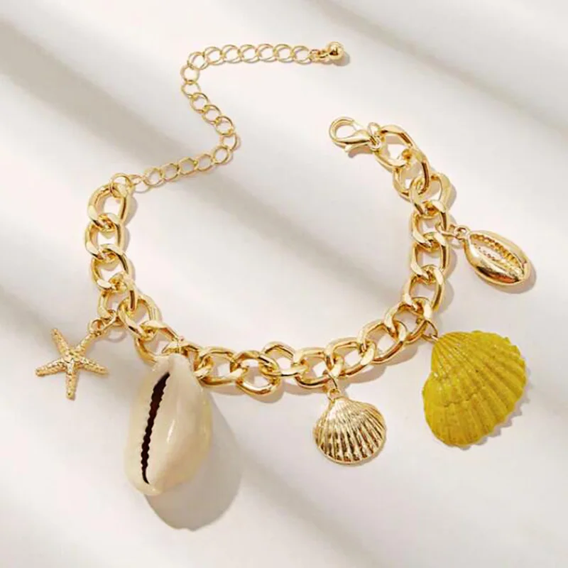 Коми Золотая ракушка морская звезда каури браслет Boho модный пляжный Морская
