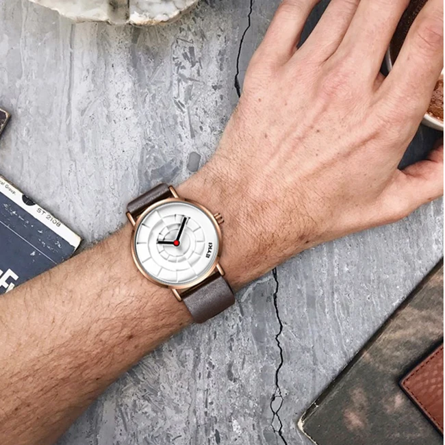 

EYKI Brand Men Three-dimensional Dial Sport Watches Lover's Woman Simple Leather Creative Design Quartz Wrist Watch Black Clock