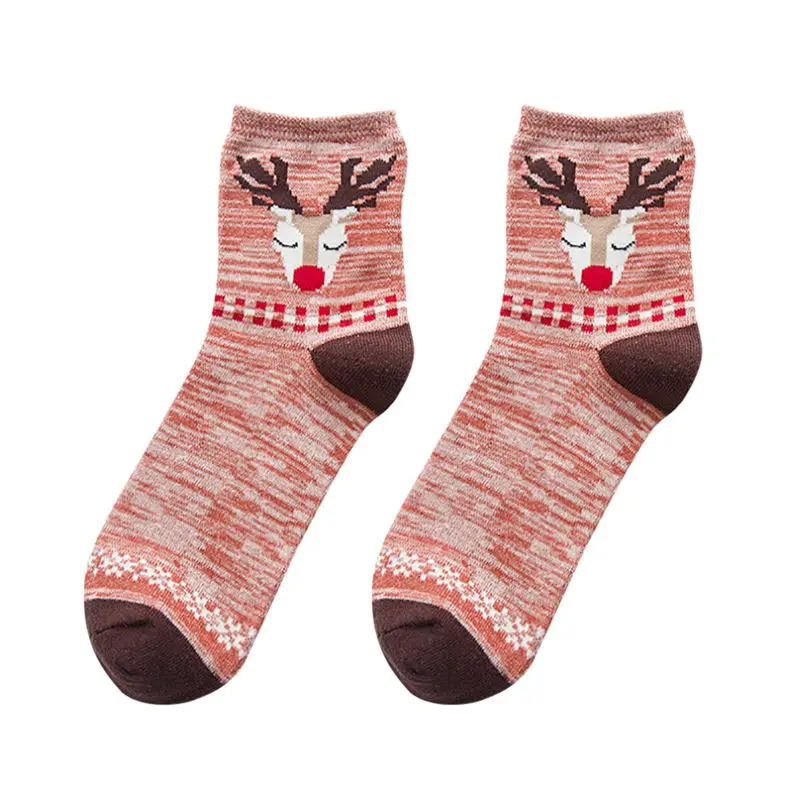 Fashion Christmas Elk Print Socks Women Ladies Skarpety Sokken Casual Comfortable Work Warm Winter Cotton Sock 5FN | Женская одежда