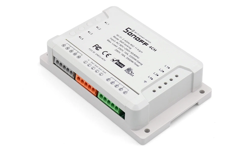 Itead Sonoff 4CH R2 умный Wifi переключатель 4 банды умный дом пульт дистанционного управления светильник переключатель din-рейка реле работает с Alexa Google Home