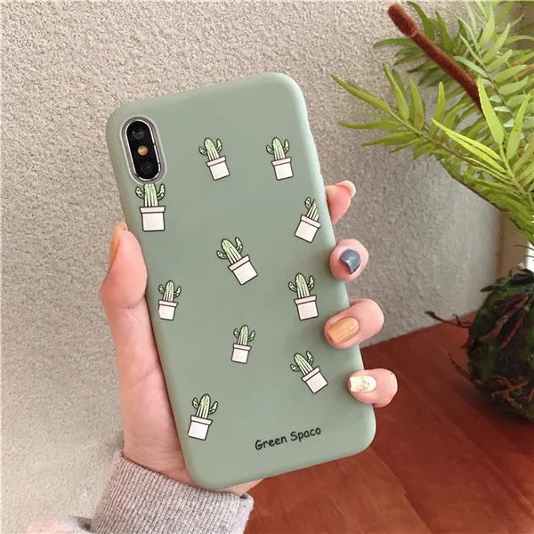 simple cute cartoon Three cacti green space TPU soft shell phone Case For Apple iphone 6 6s 7 8 Plus X XS XR MAX silicone case - Цвет: style 2