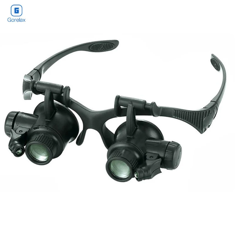 

Glasses Magnifier,10X 15X 20X 25X Magnifying Glasses with Led Lamp and Four Lens, Loupe illuminated Magnifier Eyewear Third Hand