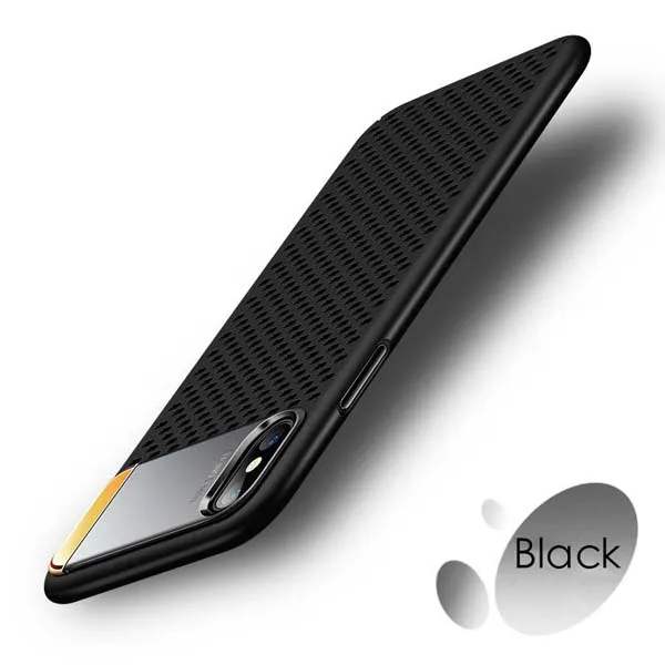 Рассеивающий тепло чехол для телефона s для iphone X, облегающий чехол s, дышащий, скраб, текстура, противоударный, армированный чехол, чехол с держателем, подставка - Цвет: Black