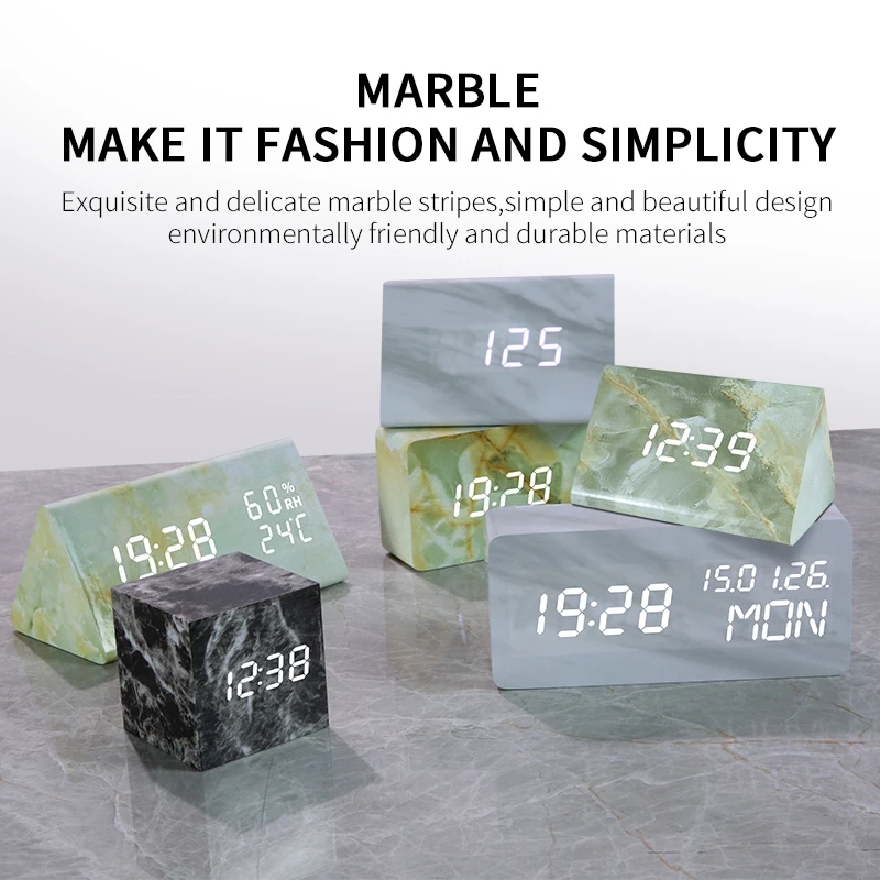 Повтор Многофункциональный светодиодный Будильник мраморные цифровые часы