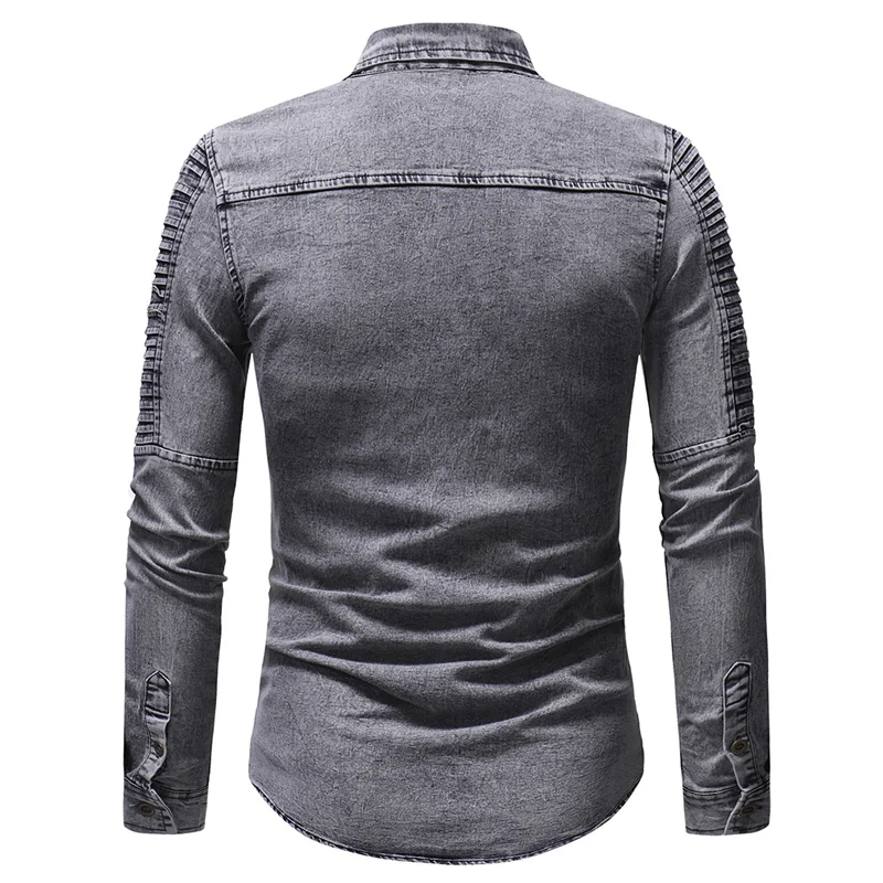 Мужская хлопковая приталенная рубашка повседневная ковбойская с длинным