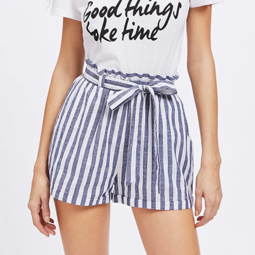 Женские летние шорты в полоску эластичные спортивные с эластичной резинкой на