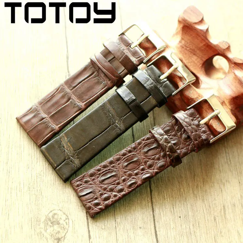 TOTOY ручной работы из крокодиловой кожи Ремешки для наручных часов, подходящие под старину Rretro Ремешки для наручных часов, 18 20 22 мм кожаный мужской ремешок, быстрая