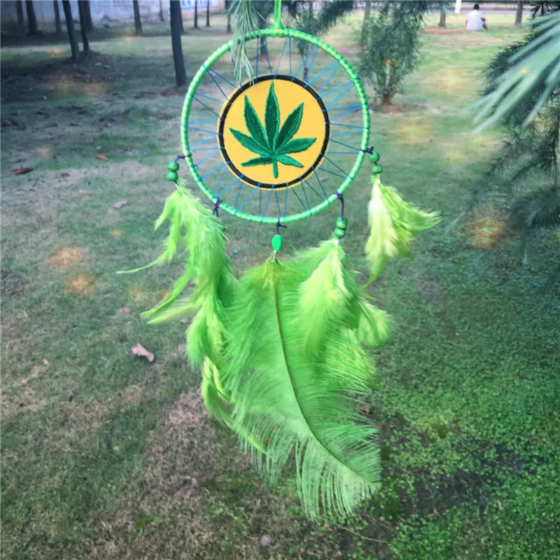 Художественный Ловец снов домашний декор с зеленым пером колокольчики ветра