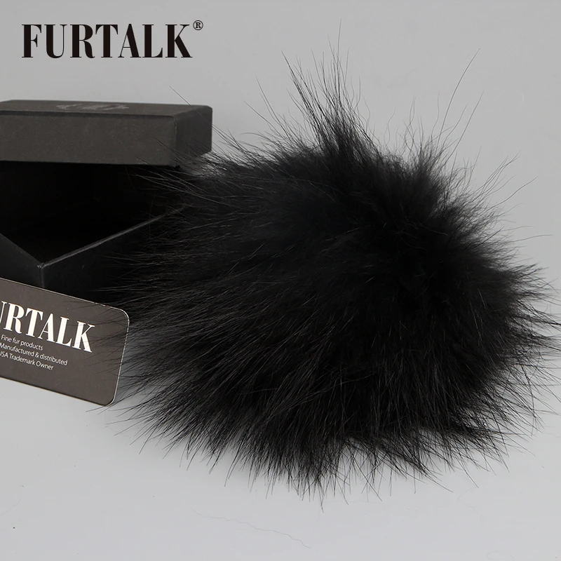 FURTALK натуральный меховой пумпон из меха енота на помпон шапки|raccoon pom|raccoon pom pompom |