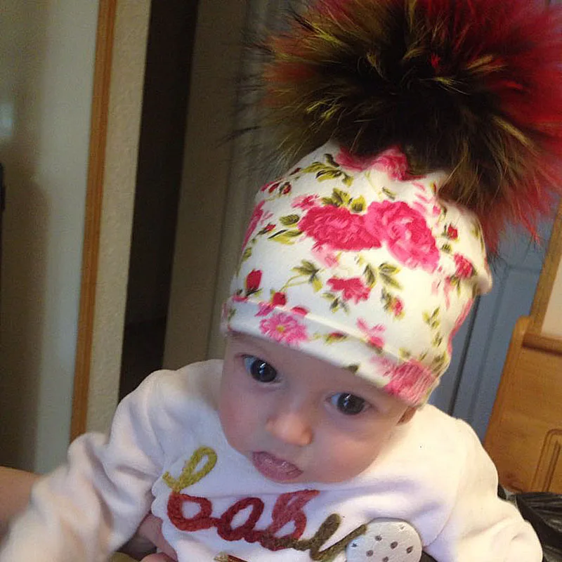 2 шт. хлопковая шапка с помпоном из натурального меха для девочек и мальчиков 0 5