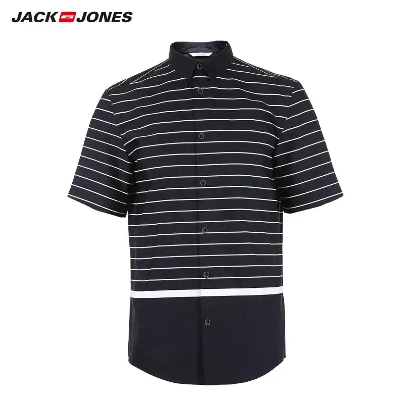 JackJones мужская полосатая рубашка прямого кроя из 100% хлопка с короткими рукавами E |