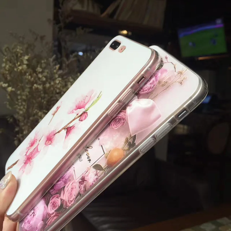 Kisstop 3D рельеф персик розы чехлы для iphone 6S 6 7 8 плюс мягкий рисунком x Капа |