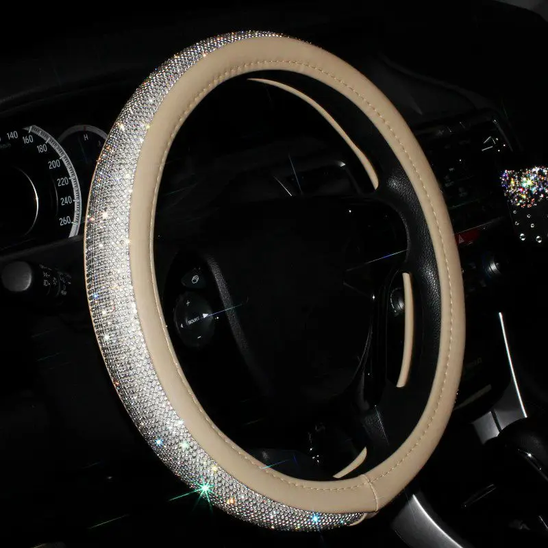 

Luxury Crystal Diamond Car Steering Wheel Cover with PU Leather Bling Bling Rhinestone covered Steering-Wheel Covers