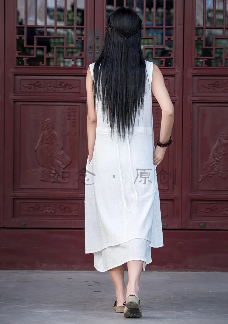 Летнее женское Хлопковое платье без рукавов на бретелях Mori Girl Летняя туника