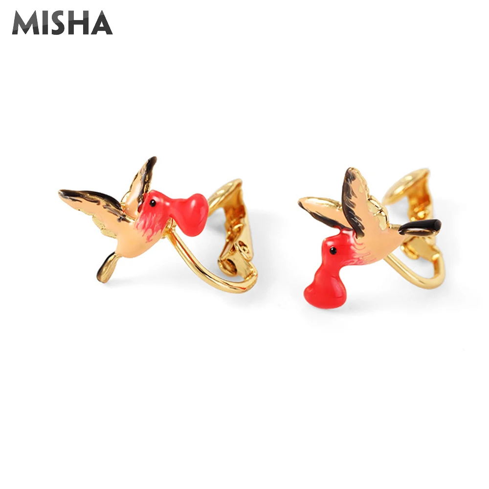 Clip Earring 2 MISHA Модные Ювелирные наборы для женщин ожерелье серьги и браслет эмалированная глазурь ручной работы птица и Любовь дизайн женский подарок 02718 - Окраска металла: Clip Earring 2