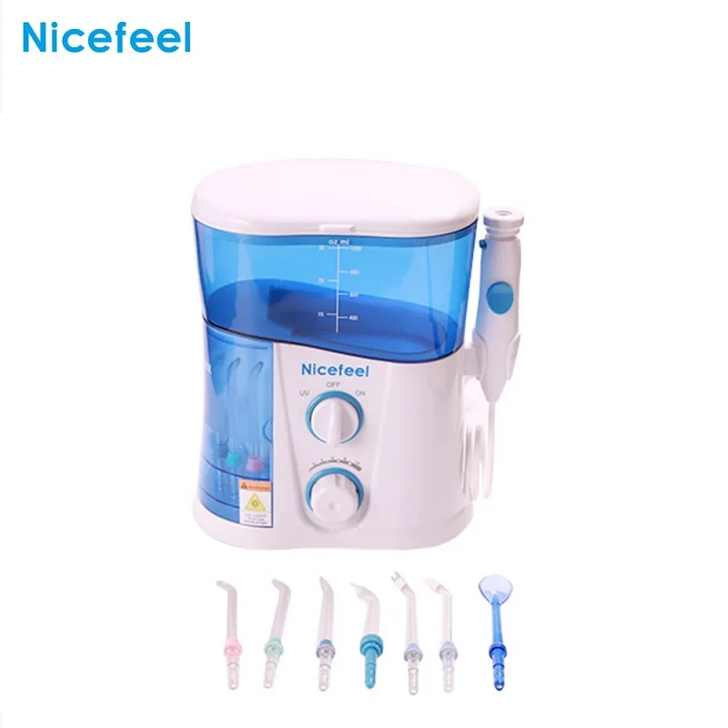 Иригатор для полости рта Nicefeel воды, профилактики и тщательного очищения зубов, заодно производить массаж десен, улучшая в них кровообращение,УФ-дезинфекция насадок WaterPic 7 насадок в комплекте-1000 миллилитров