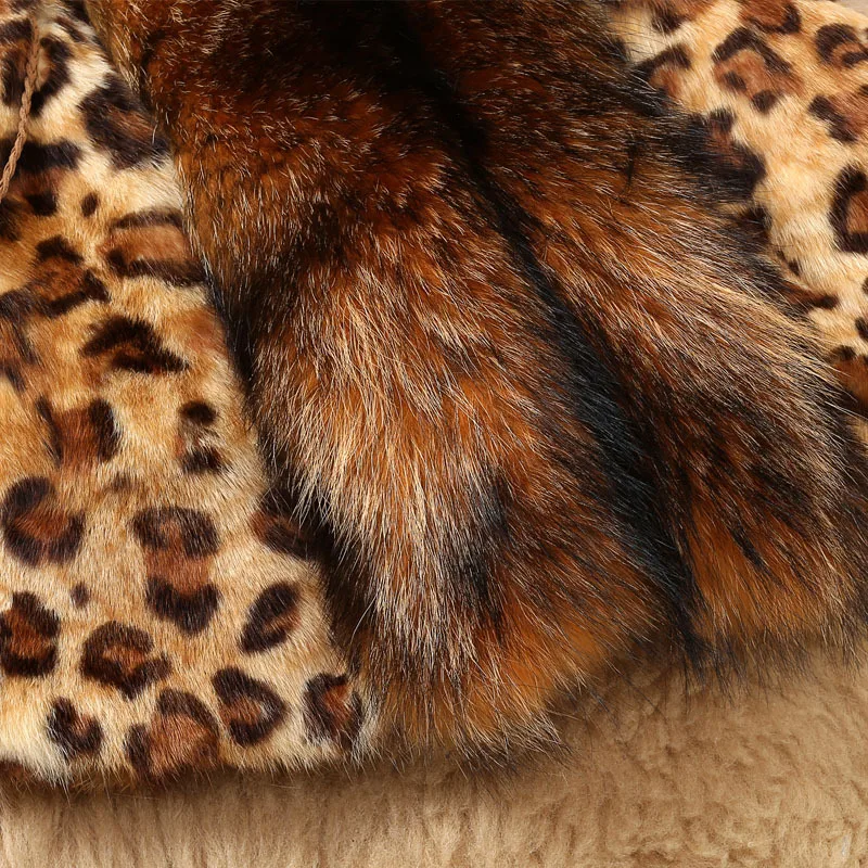 S-6XL Plus Size Leopard Print Sexy Natural Fox Fur Coats Outerwear Women Whole Skin Overcoat Jackets Raccoon Dog Collar | Женская одежда