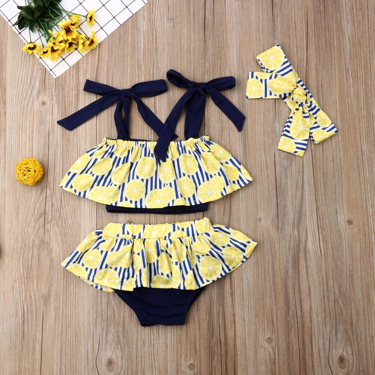 2019 Baby Girl summer clothing set Cute Belt Lemon Stripe Sling Vest Tops Shorts Skirt for Kid clothes toddler Children newborn | Детская