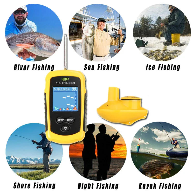 Lucky Wireless FishFinder Sonar Winter Fishing 120M Operate Fish Icon Display w/ Echo Sounder Alarm RL49-0065 Finder | Спорт и