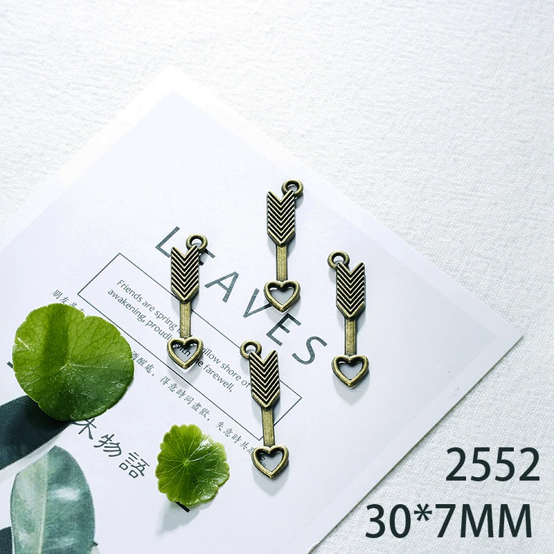

30*7mm 15pcs Double-Sided Heart Bow Arrow Alloy Pendant For Diy Jewelry Making 2 Colors Antique Silver Antique Bronze No.2552