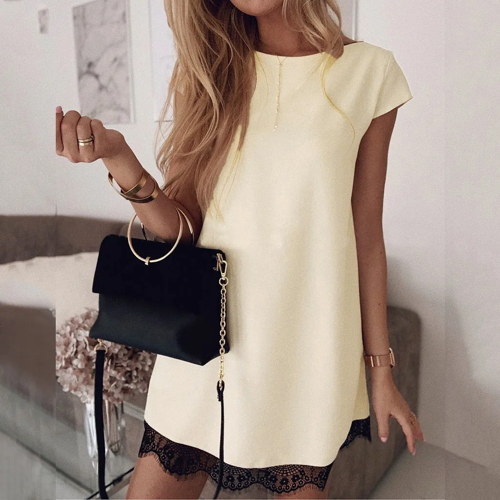 Женское Повседневное платье с круглым вырезом летнее кружевное мини-платье