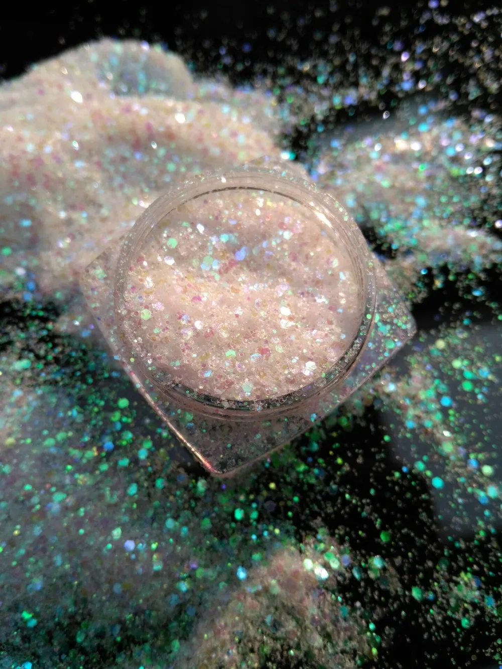 1 коробка радужные брызги шестиугольник Aurora Borealis Блеск Конфетти | голографическая хлопья гвоздь Deco(AB прозрачный белый) 5 г jar SP211