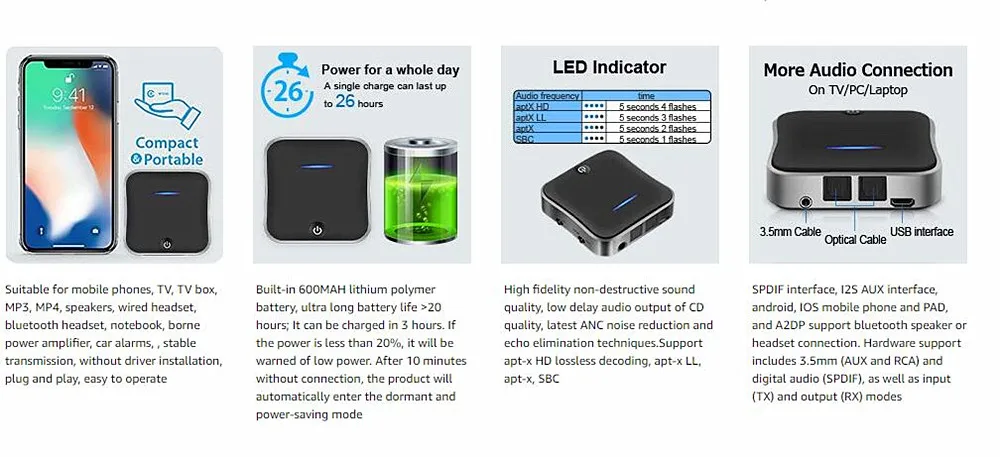 Bluetooth 5,0 передатчик приемник aptX HD низкая задержка аудио 3,5 мм Aux/RCA/SPDIF Bt Музыкальный беспроводной адаптер для ТВ/наушников/автомобиля