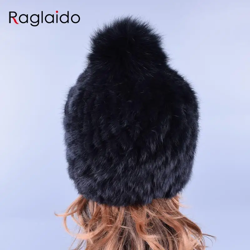 Raglaido шапки для женщин меховые Mink Fur Hat pompom caps Помпон Настоящее Норки Меховые Шапки
