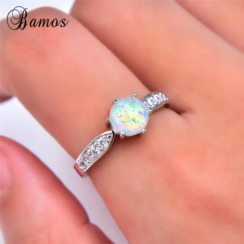Бамос женский белый/синий огненный опал кольцо Круглый перстень обещание