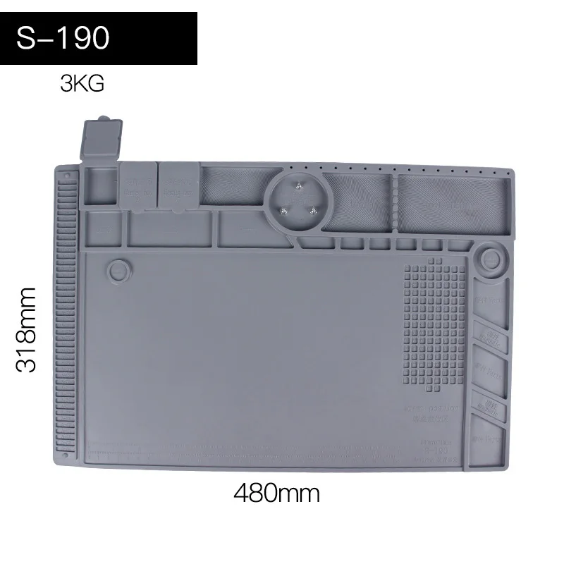 S-190 48x32 см микроскоп фиксированная база платформа коврик высокая теплоизоляция обслуживание коврик для ремонта телефона PCB платформа - Цвет: Grey