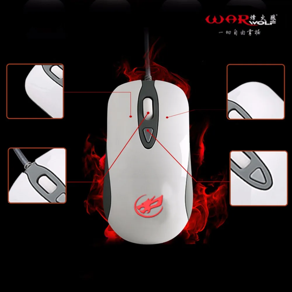 WarWolf профессиональная 2400 dpi 4 кнопки 4D USB Оптическая Проводная игровая мышь Мыши компьютерные мыши для любителей геймеров