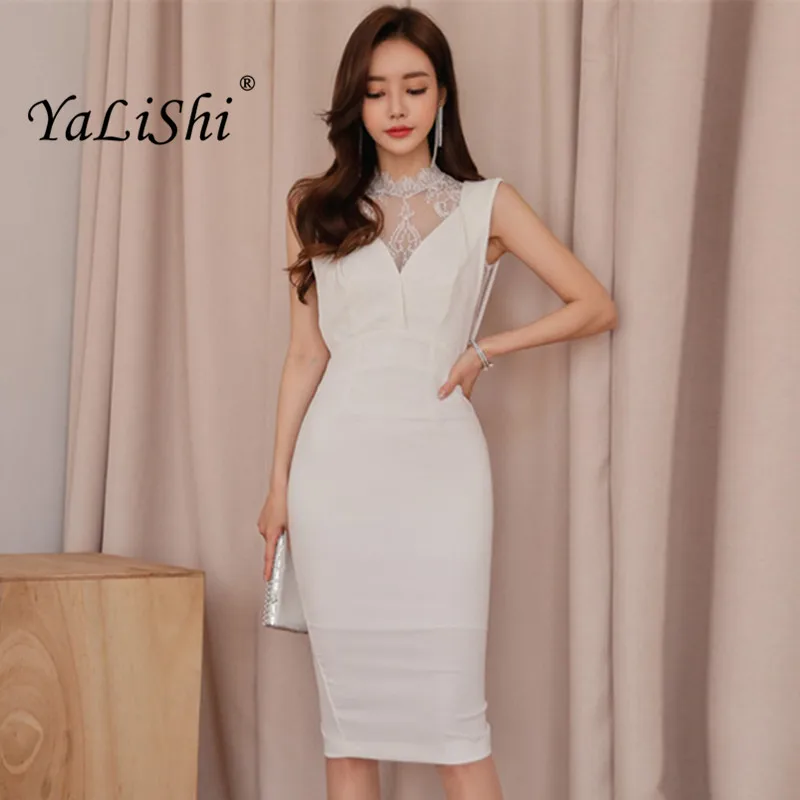 Кружевное лоскутное облегающее платье женское Летнее белое Повседневное миди