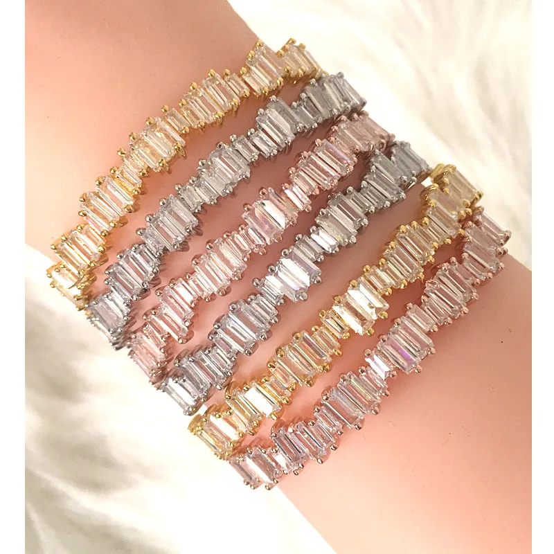 JaneKelly модный AAA кубический цирконий для мужчин и женщин багет браслет манжета
