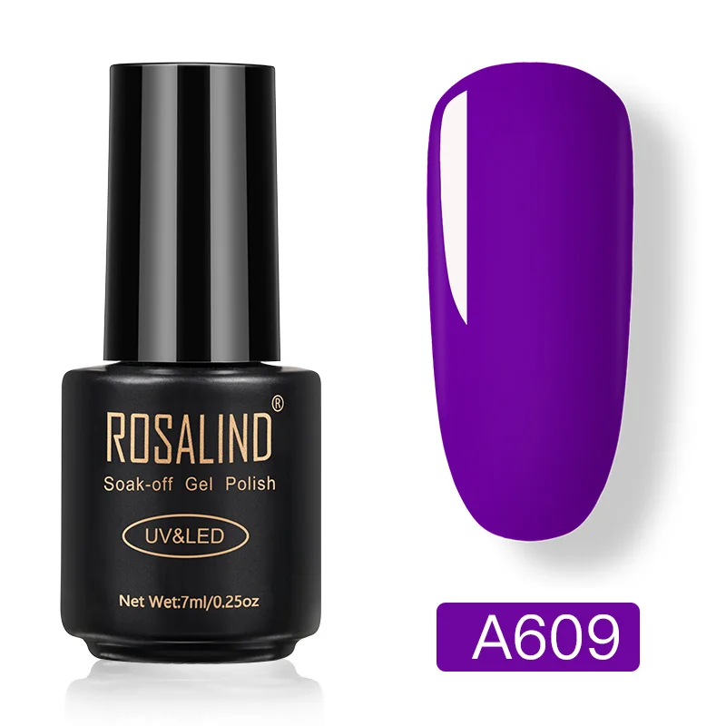 A609 ROSALIND, УФ неоновый Гель-лак для ногтей, набор для маникюра, 7 мл, гибридный лак для ногтей, полуперманентный гель лак, замачиваемый Праймер, базовое верхнее покрытие - Цвет: A609
