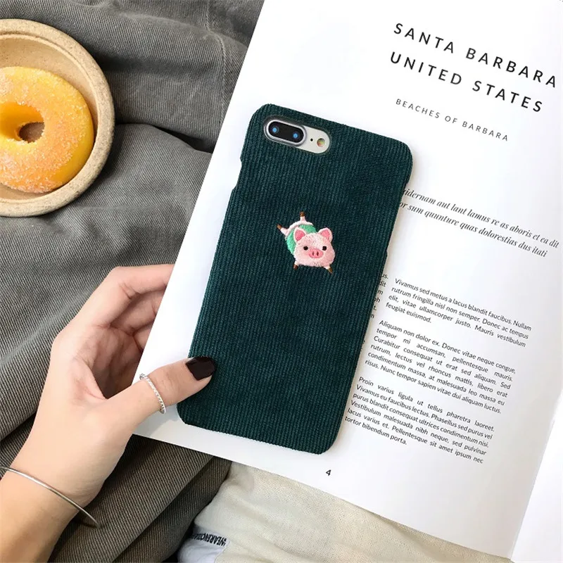 Pig Теплый вельветовый тканевый чехол для телефона iPhone 6 6S 7 8 Plus X чехол 3D милый для разделывания свиньи, утки Хаски Жесткий Чехол для iPhone X XR XS MAX - Цвет: Pig