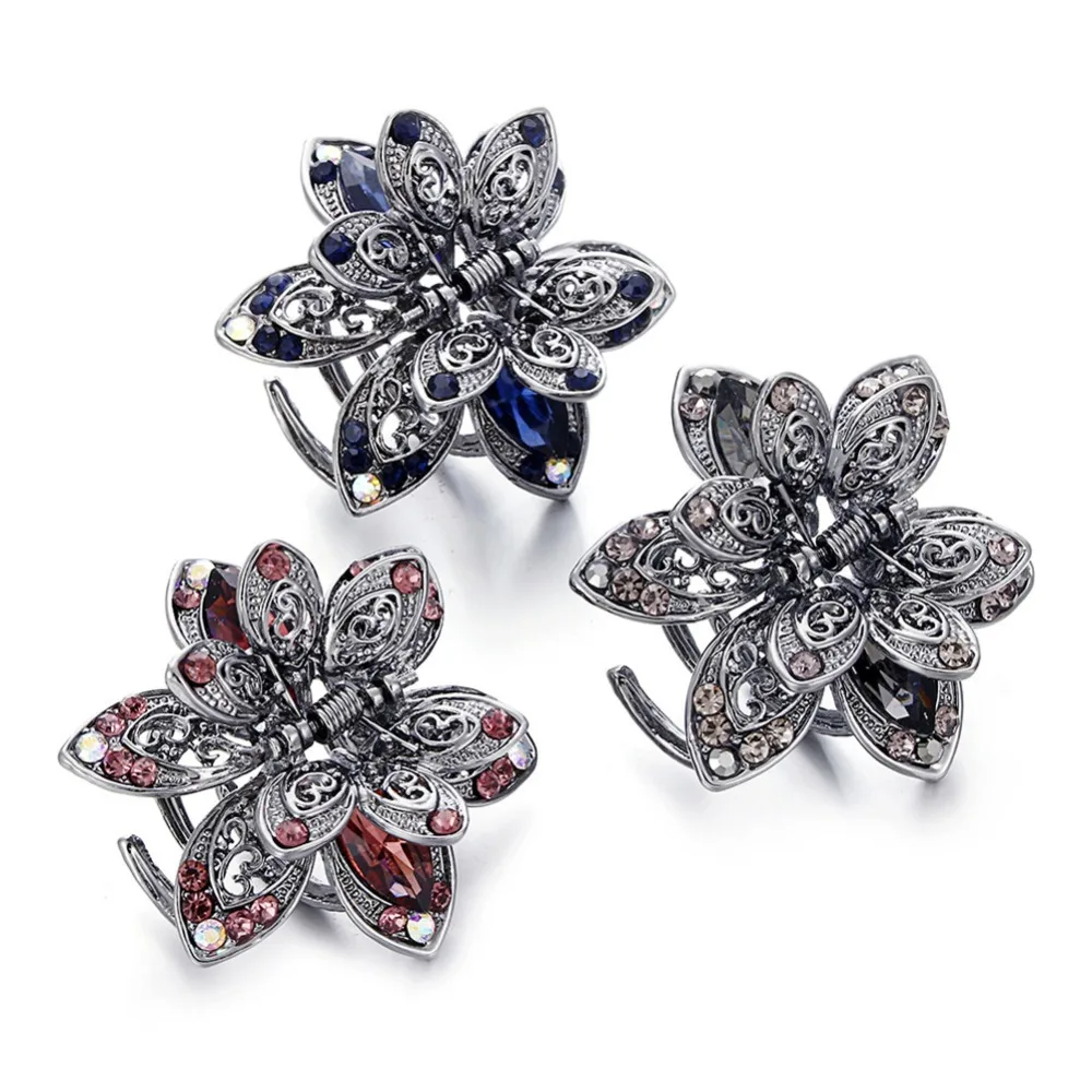 Винтаж Кристалл выдалбливают цветок волос когти клип Мода аксессуар для