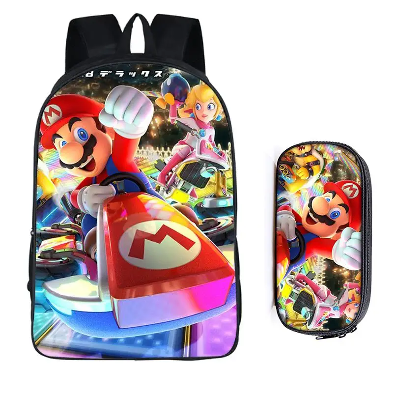 2Pcs Mario 16 16 дюймов Mario Bros Sonic the Hedgehog, школьная сумка для детей, рюкзак для мальчиков, детские школьные наборы, сумка-карандаш, школьная сумка для малышей - Цвет: 2Pcs Mario 16
