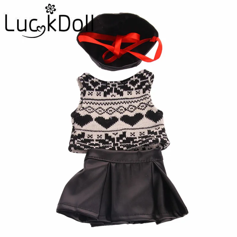 LUCKDOLL жилет свитер + кожаная юбка шляпа подходит для 18 дюймов Американский 43 см