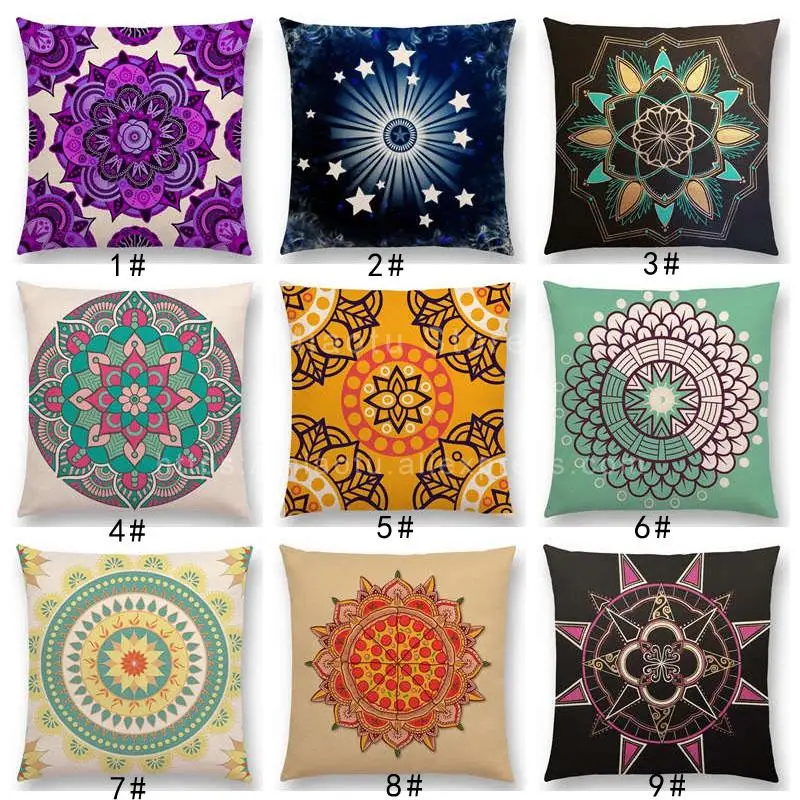 

New Dreamy Nature Lovely Flower Soul Mandala Crown Chakra Floral Pattern Design Prints Colorful Cushion Cover Pillow Case