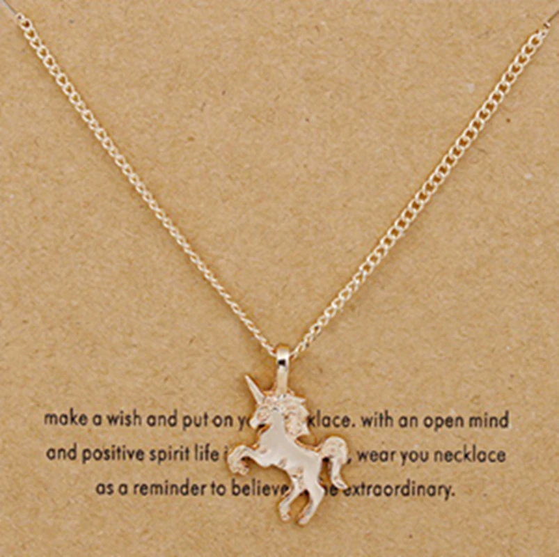 Женское Ожерелье из настоящего цинка новая цепочка с золотым единорогом и