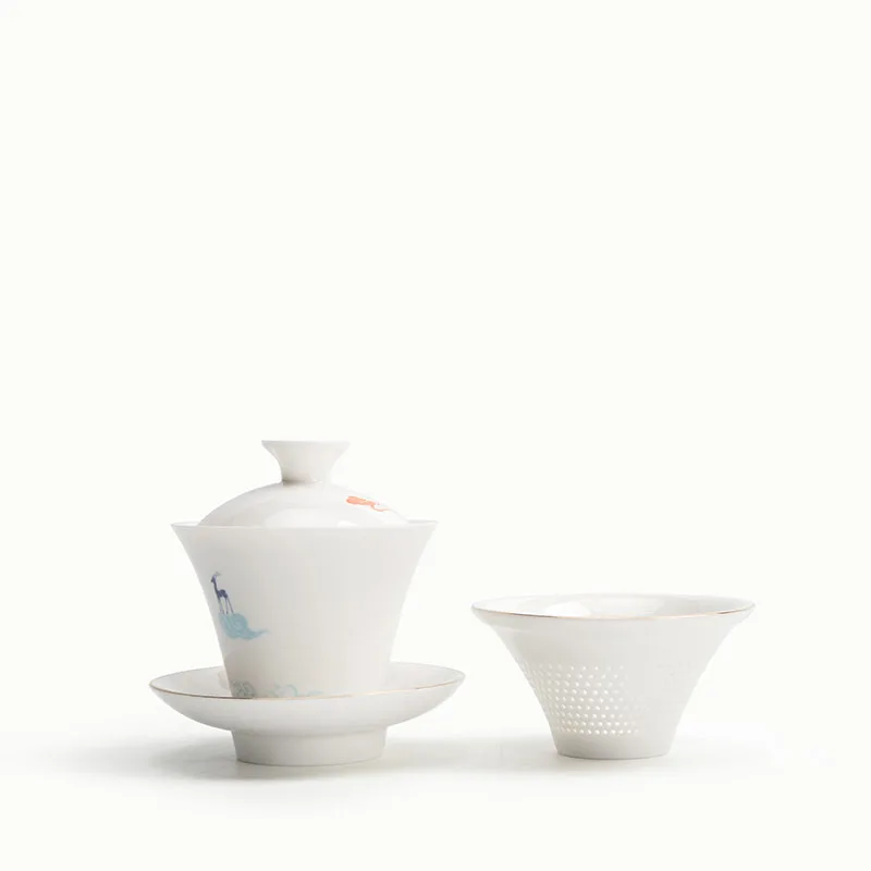 Простые бутик белого нефрита фарфор Быстрый Кубок 1 Gaiwan 2 Чай чашки Портативный