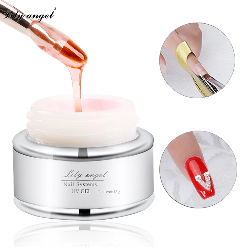 Розовый белый прозрачный гель Lily angel для наращивания ногтей|gel pink|builder uv geluv gel |
