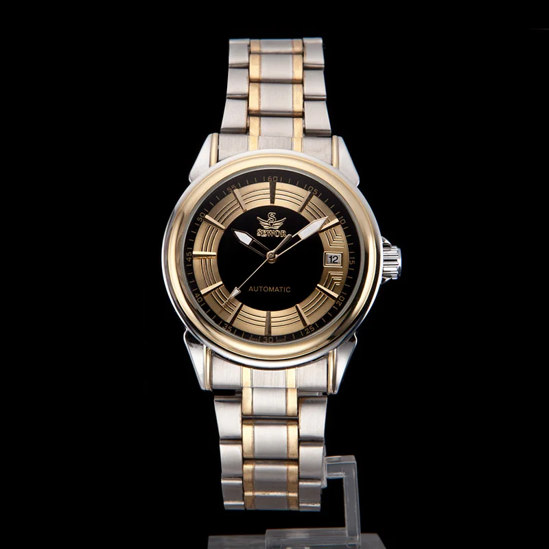 Роскошные мужские механические часы SEWOR с автоматическим металлическим дисплеем